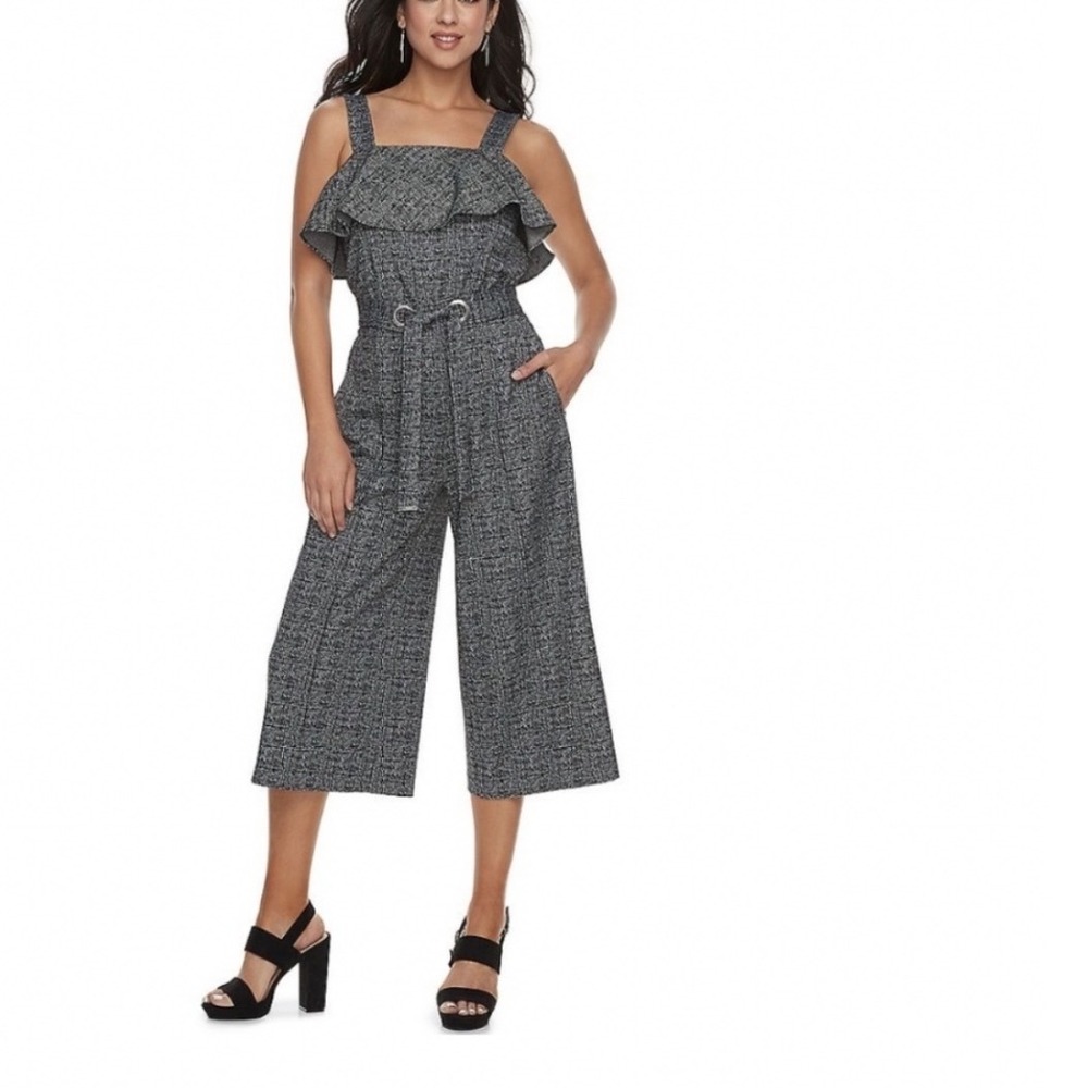 Apt. 9 mineral Black Ruffle Wide Leg‎ Jumpsuit Tie Waist Stretch XL